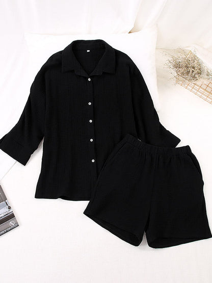 Texture Button Up Shirt and Shorts Set.