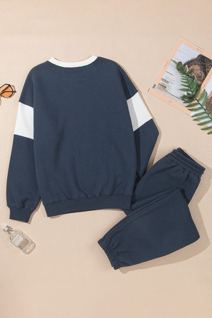 Premium Navy Blue Drop Shoulder Sweatshirt And Joggers Active Set