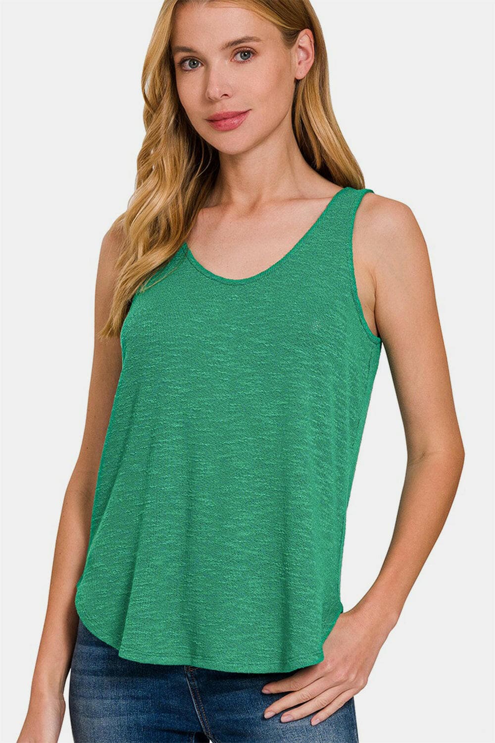 Zenana Curved Hem Round Neck Tank.