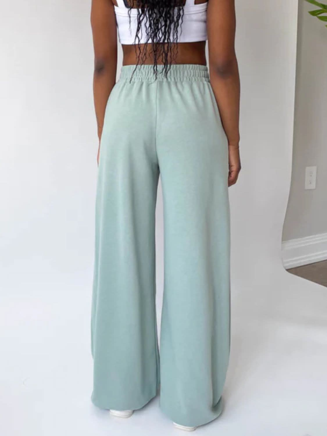 Wide Leg Pants with Elastic Waist and Pockets