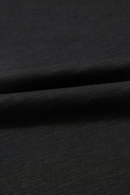 Black Layered Ruffle Short Sleeve Round Neck Top for Women