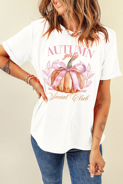 Pumpkin Graphic Round Neck Short Sleeve T-Shirt.