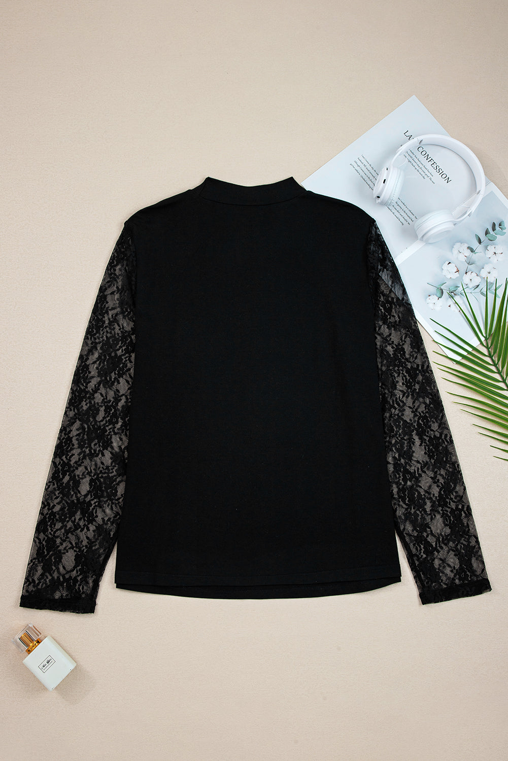 Black Plus Size Lace Patchwork Cutout Long Sleeve Top Dear-Lover Dropshipping