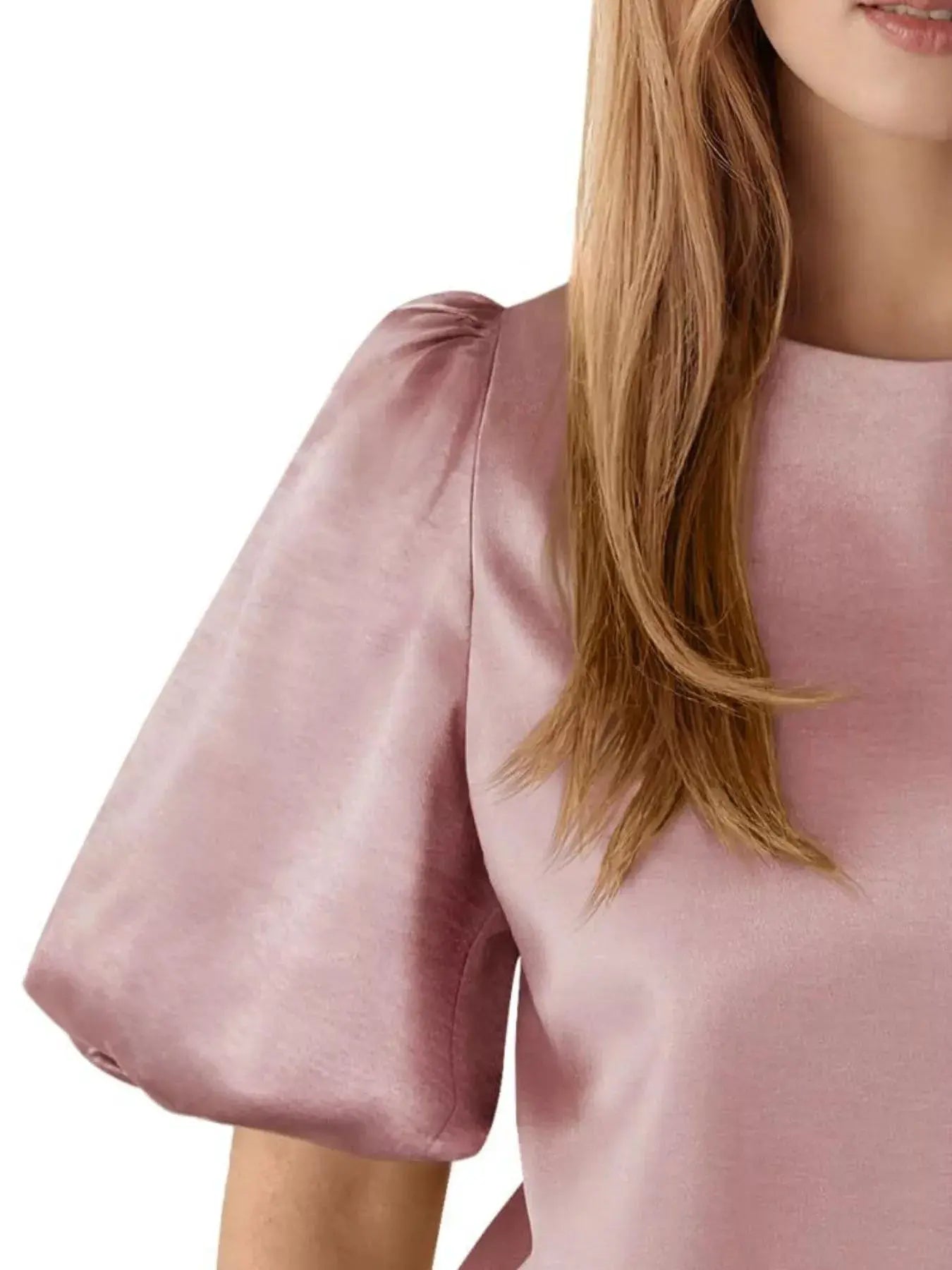 Round Neck Puff Sleeve Satin Top Simply Love