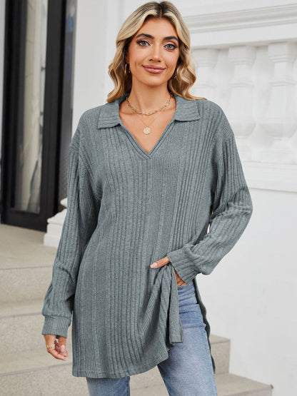 Sheer slit long sleeve t-shirt