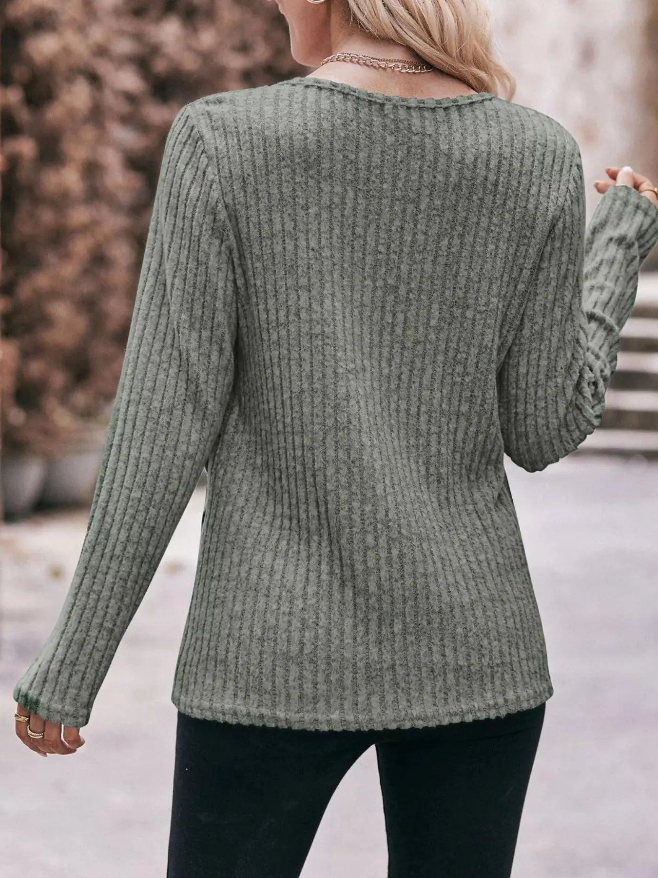 Ribbed Knit Long Sleeve T-Shirt Simply Love