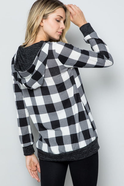 Chic contrast plaid long sleeve hoodie for ultimate comfort