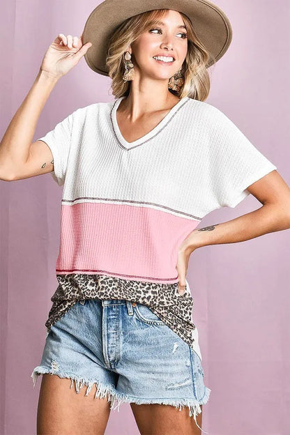 BiBi Colr Block Waffle Knit Top - Love Salve 