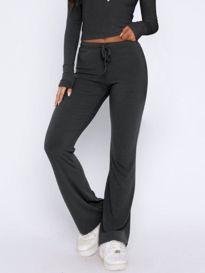 Chic V-neck long sleeve top and matching pants set