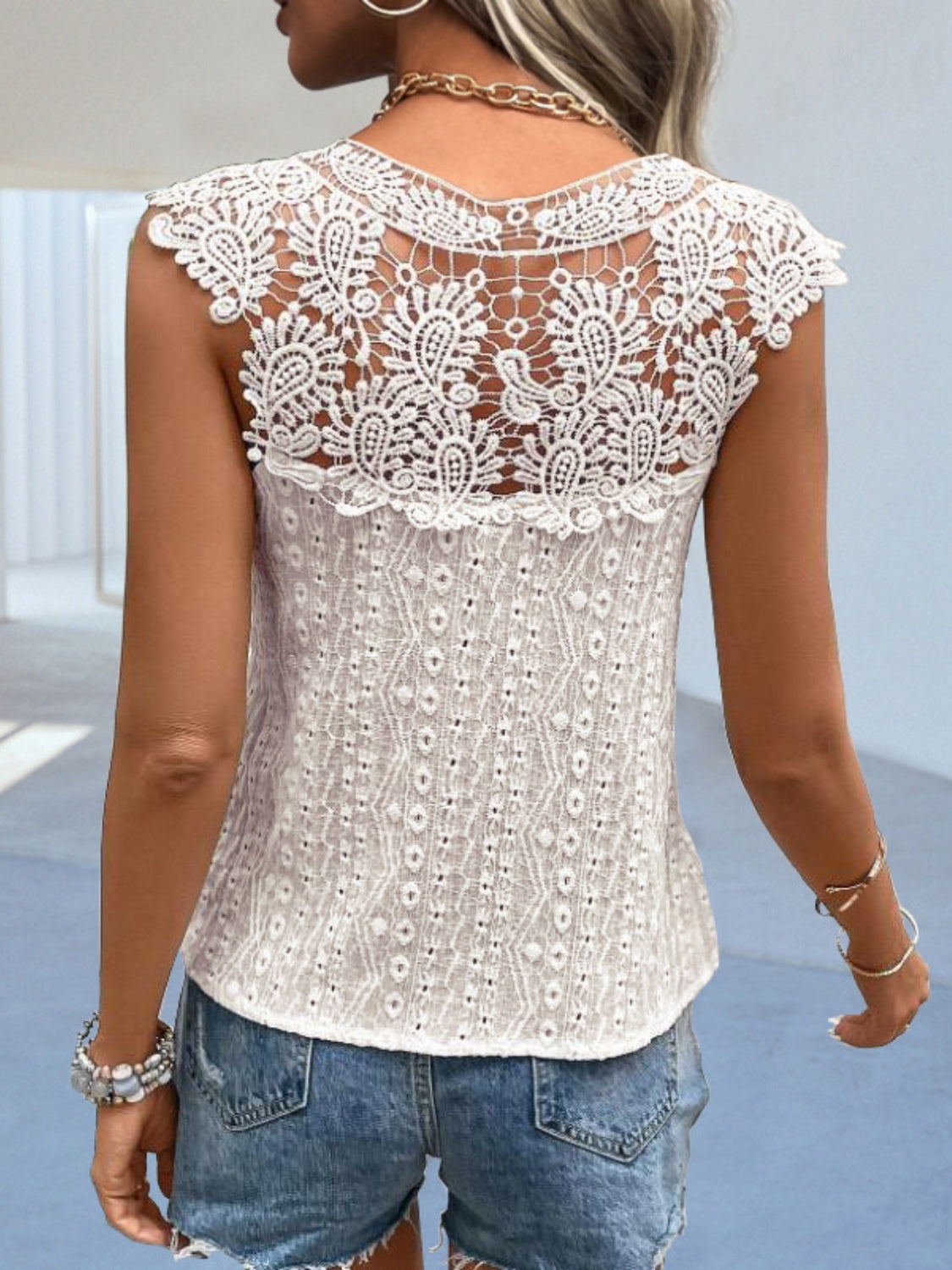 Chic Lace Notched Neck Blouse Coco’s Tee Boutique