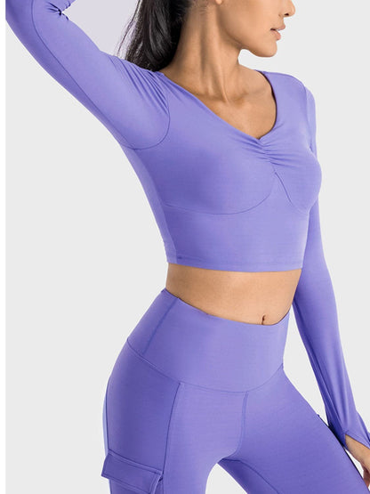 Ruched Cropped Long Sleeve Sports Top.