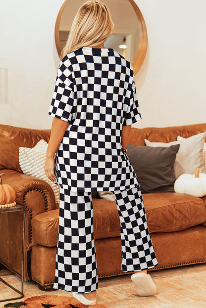 Chic black checkered tunic set