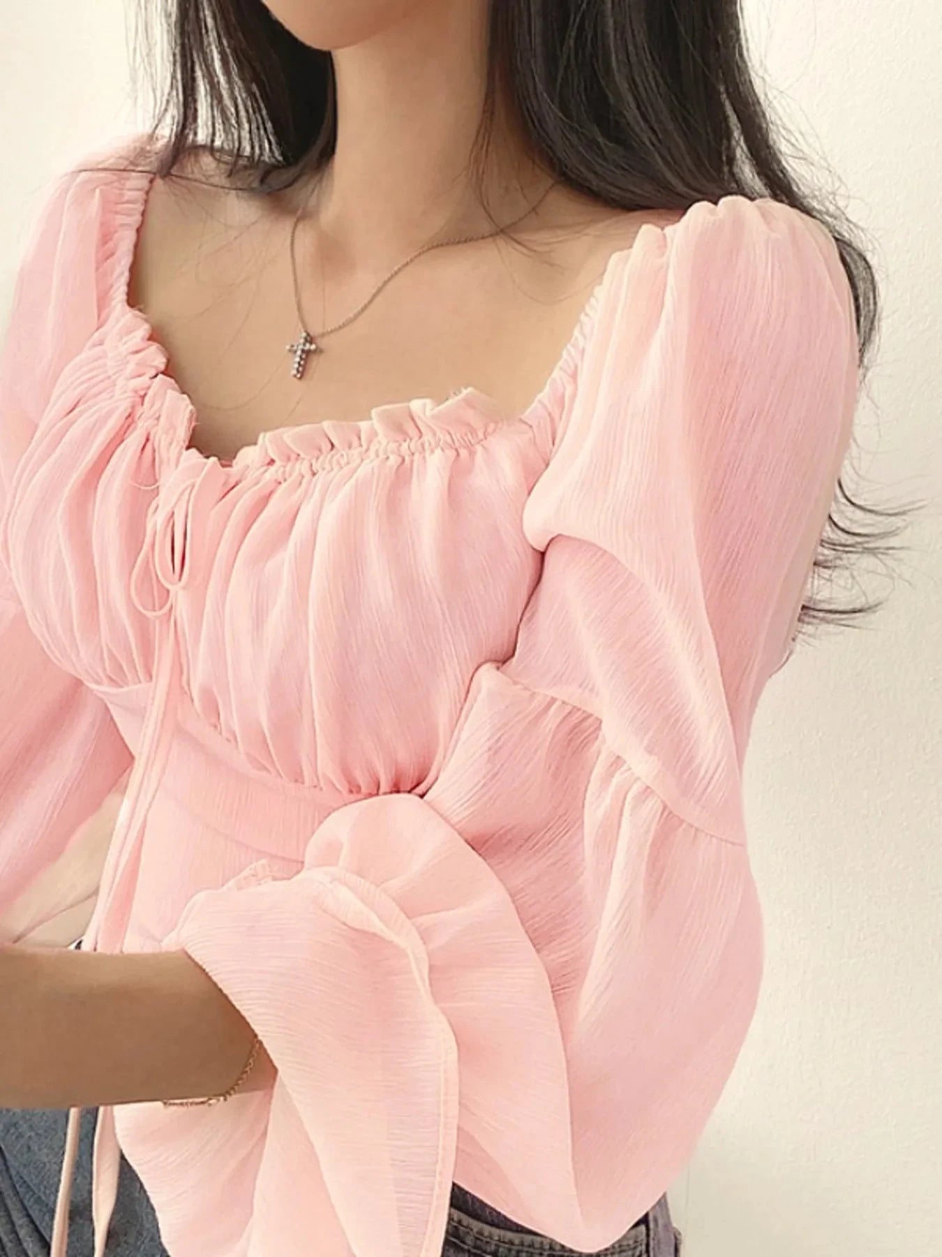 Tie Front Flounce Sleeve Blouse Coco’s Tee Boutique