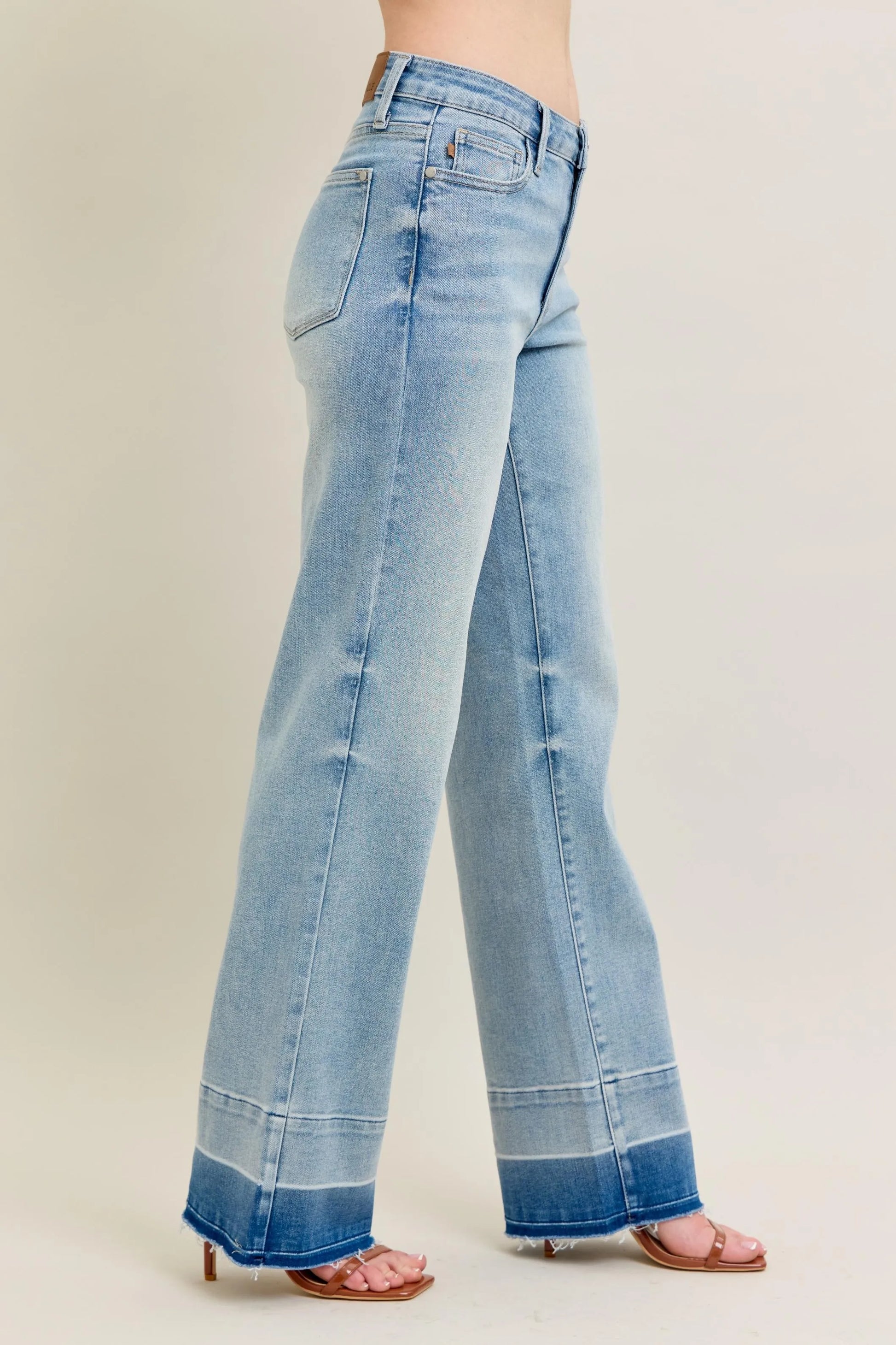 Judy Blue Plus Size Full Size Wide Leg Jeans with Released Hem - Love Salve 