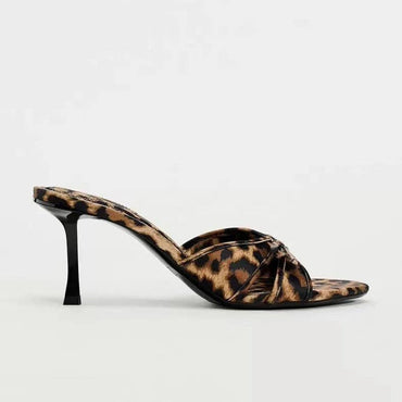 Bow Leopard Kitten Heel Sandals.