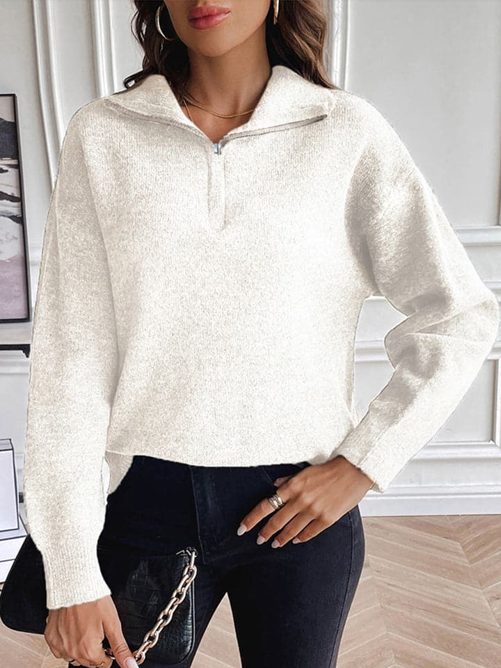 Half Zip Dropped Shoulder Sweater.