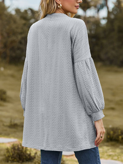 Textured Open Front Dropped Shoulder Cardigan