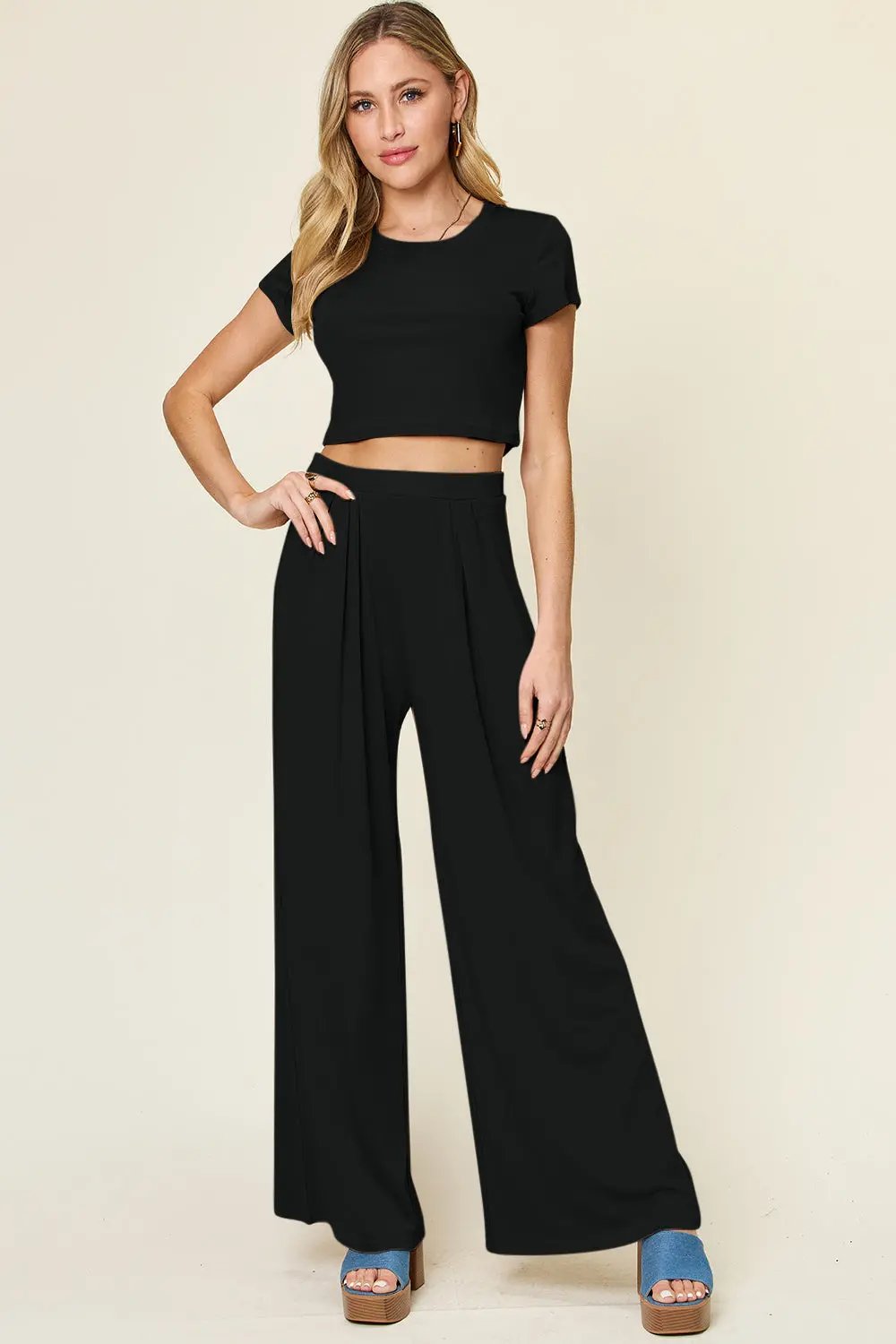 Double Take: Round Neck Top & Pants Set - Love Salve
