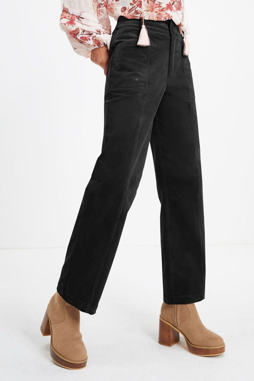 Comfort Fit Straight Leg Trousers with Elastic Waist