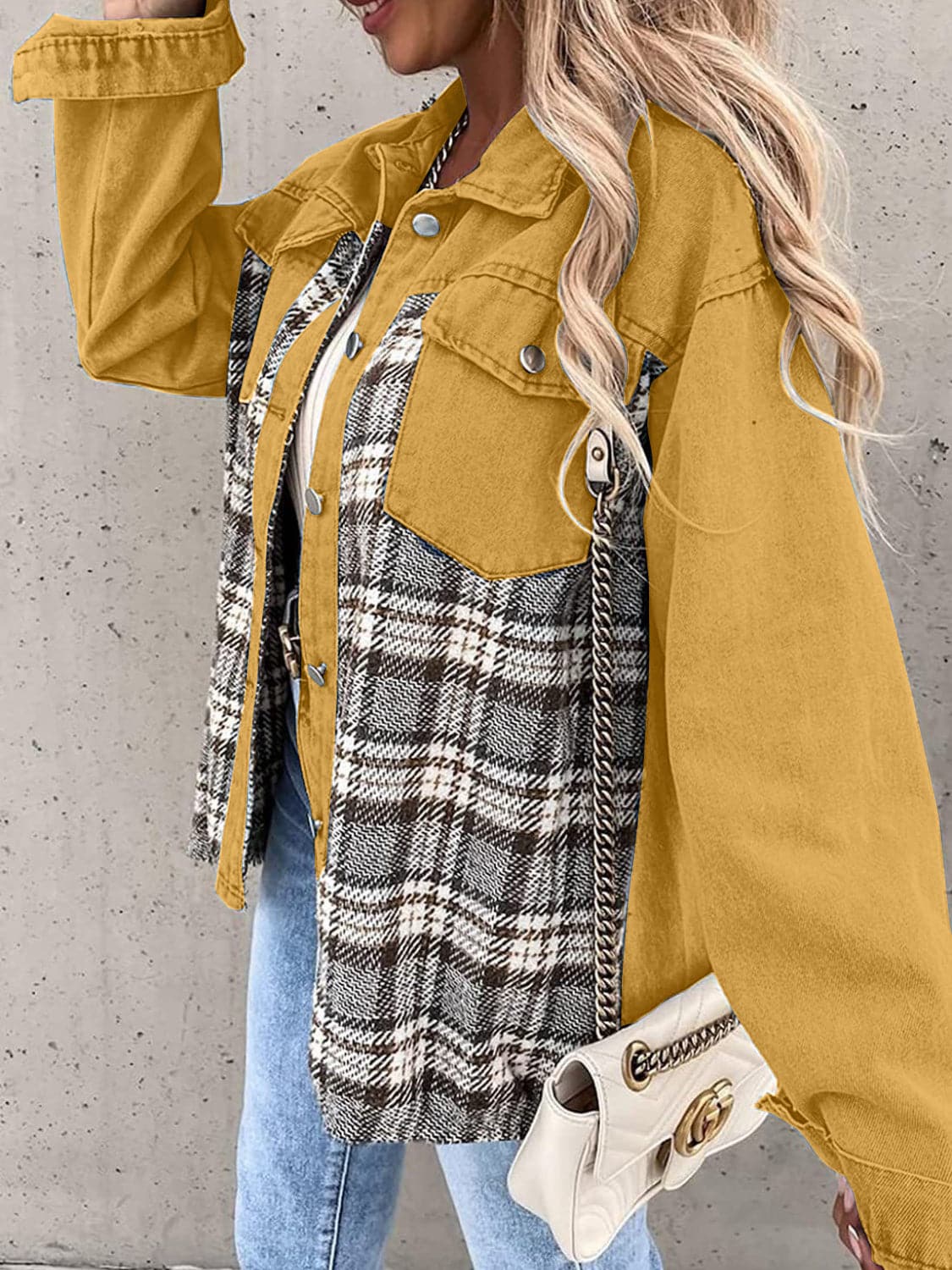 Plaid Button Up Dropped Shoulder Jacket.