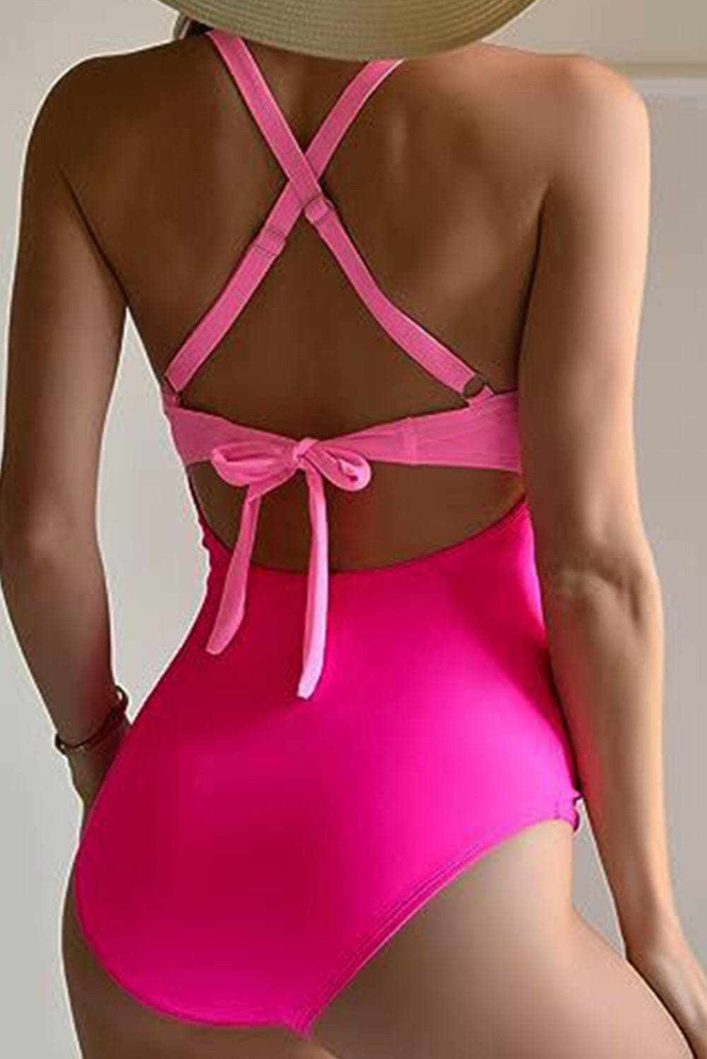 Tied Crisscross Cutout One-Piece Swimwear.