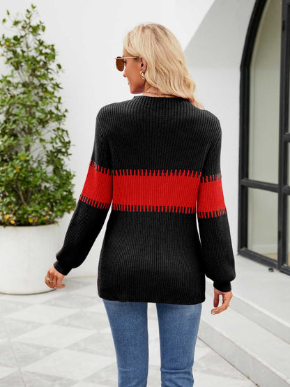 Contrast Round Neck Sweater.