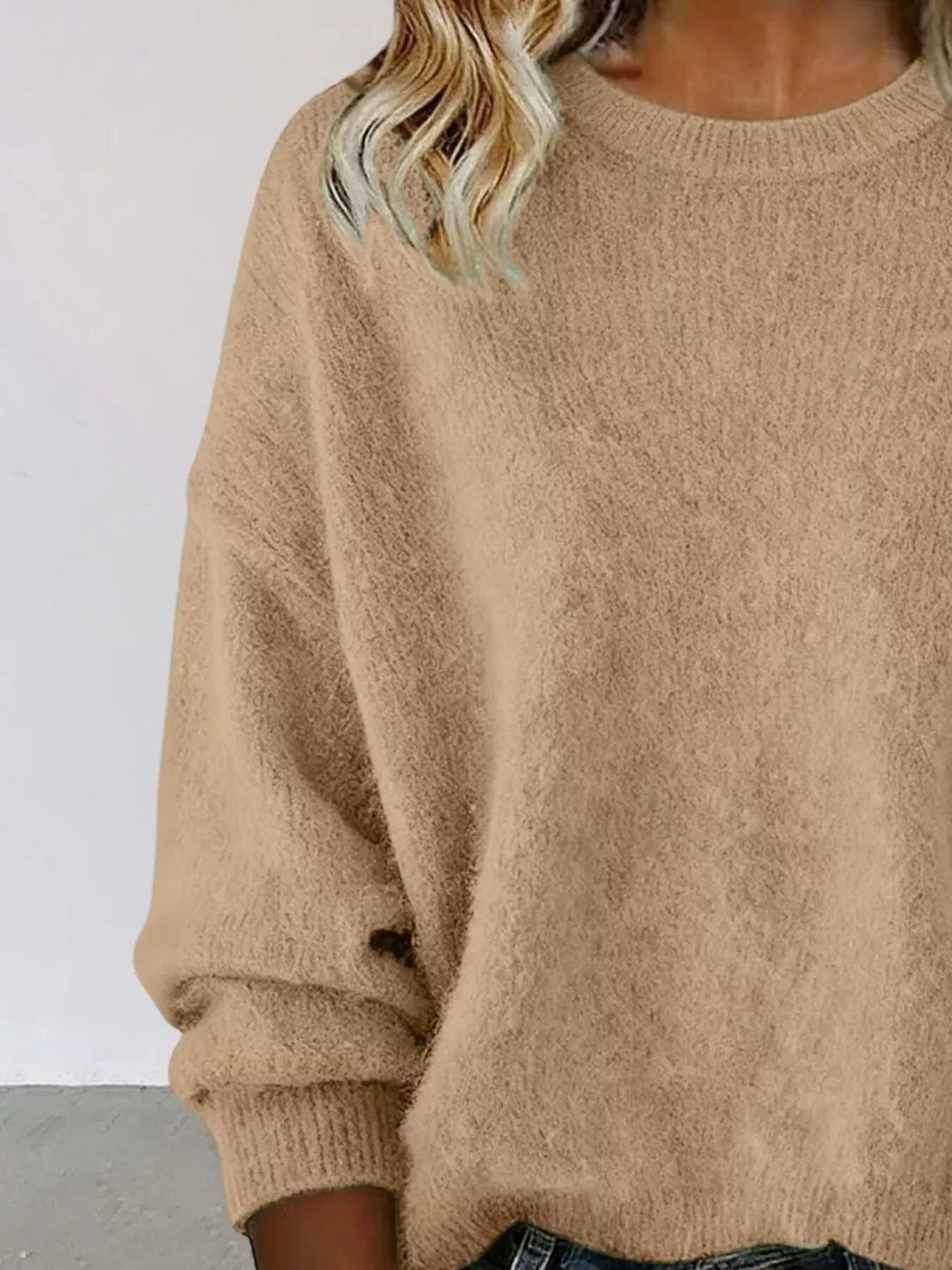 Full Size Round Neck Dropped Shoulder Sweater Plus Size Simply Love