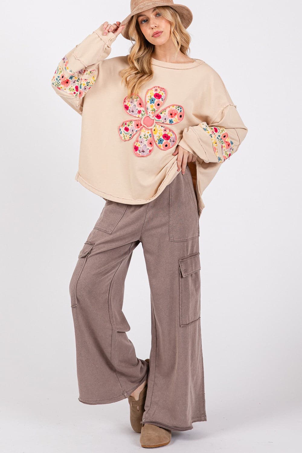 Chic mineral wash wide leg terry pants for effortless style