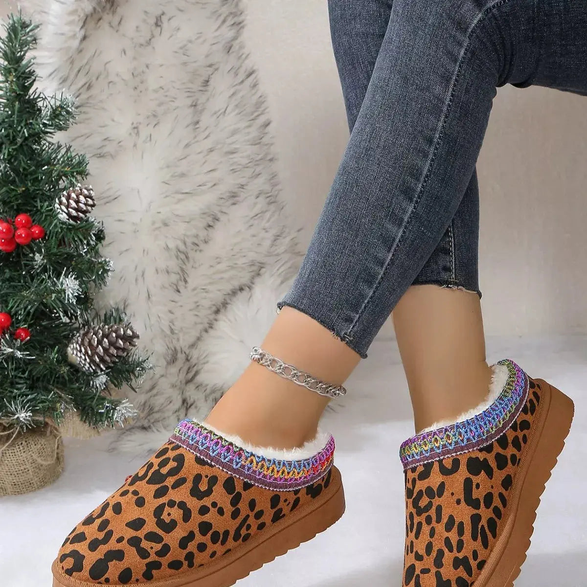 Leopard Print Plush Lined Warm Slip-Ons Simply Love