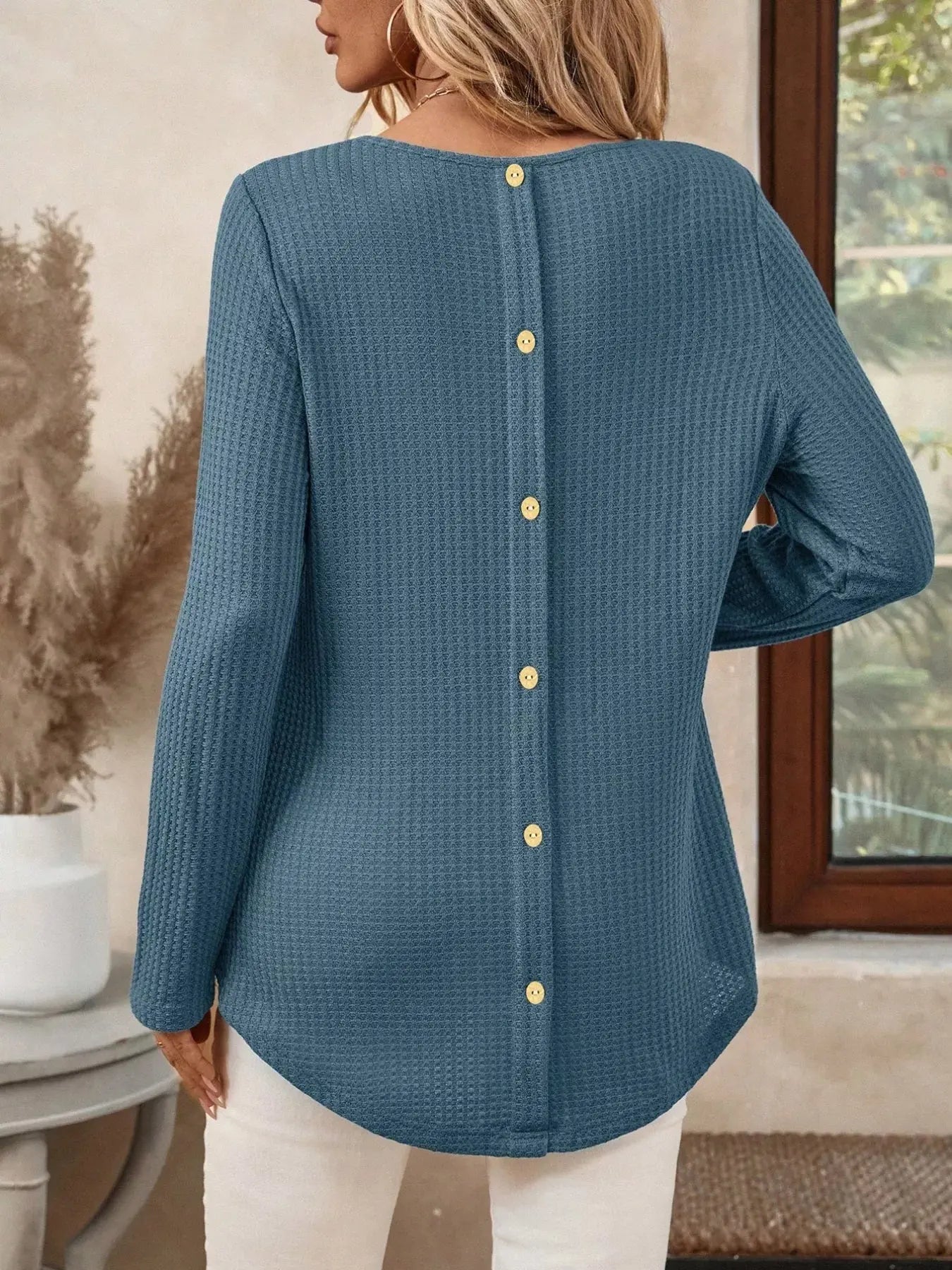 Plus Size Casual Waffle Knit Long Sleeve T-Shirt Simply Love