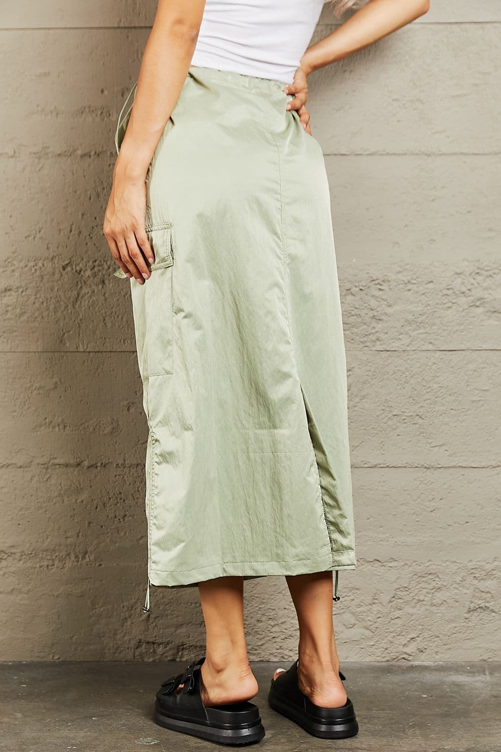 HYFVE Just In Time High Waisted Cargo Midi Skirt.