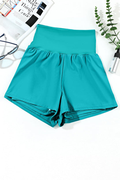 Pocketed High Waist Swim Shorts.