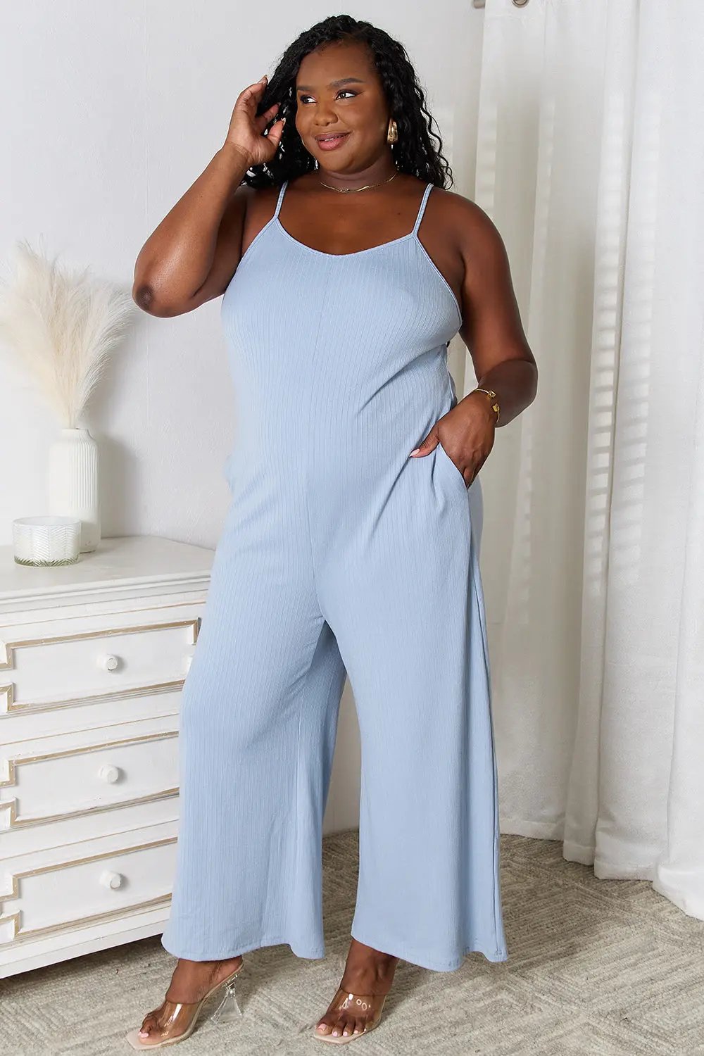 Basic Bae Full Size Spaghetti Strap V-Neck Jumpsuit - Love Salve