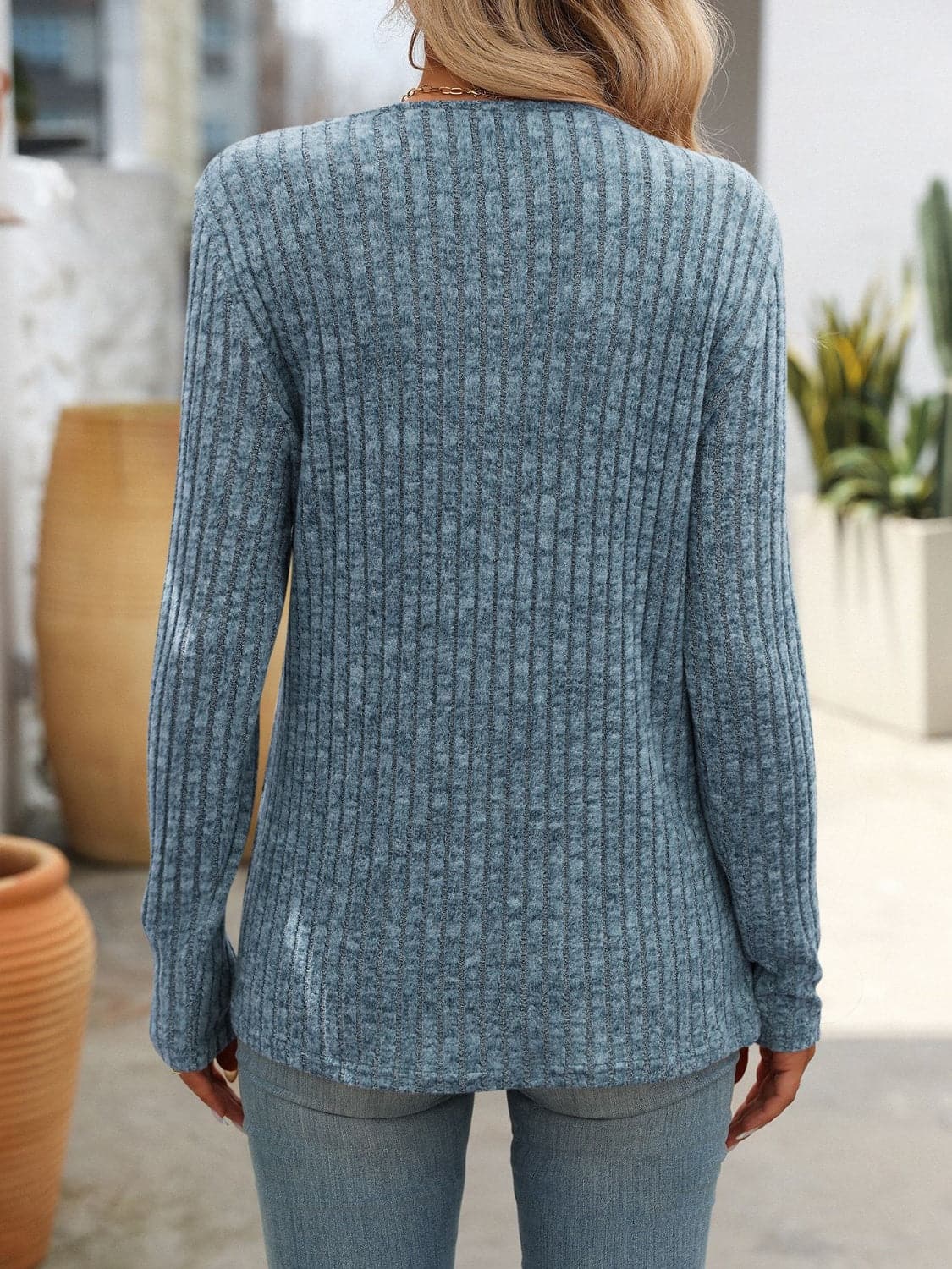 Square Neck Long Sleeve T-Shirt.