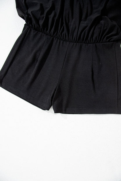 Black High-Waisted Ruched Skort with Built-In Shorts