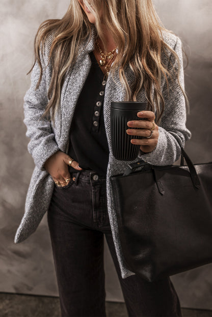 Elegant light grey lapel collar blazer with pockets