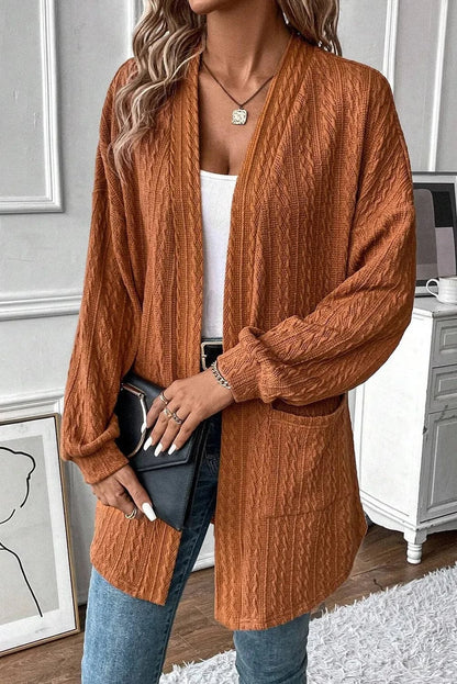 Textured long sleeve open front cover up with pockets