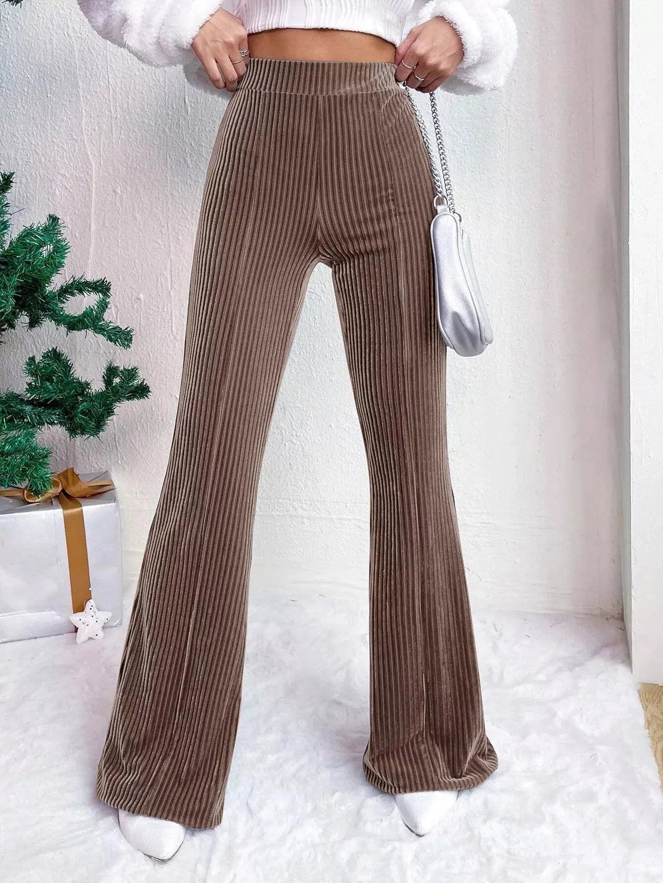 Womens Stretch Corduroy High Waist Wide Leg Flare Pants Simply Love