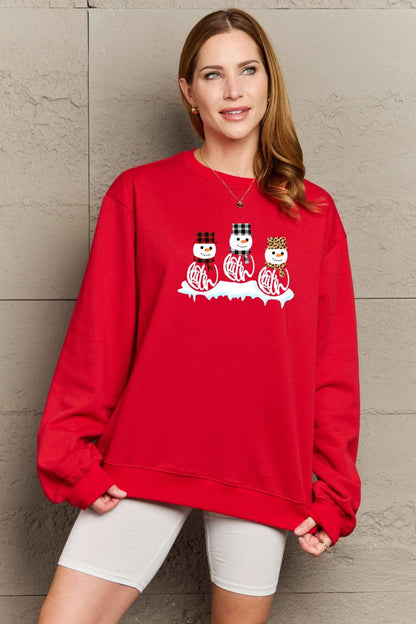 Simply Love Full Size Snowmen Graphic Sweatshirt.