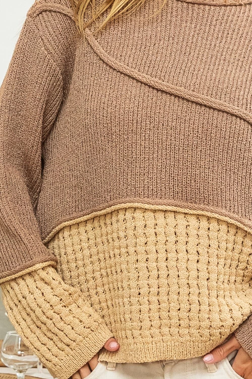 BiBi Texture Detail Contrast Drop Shoulder Sweater.