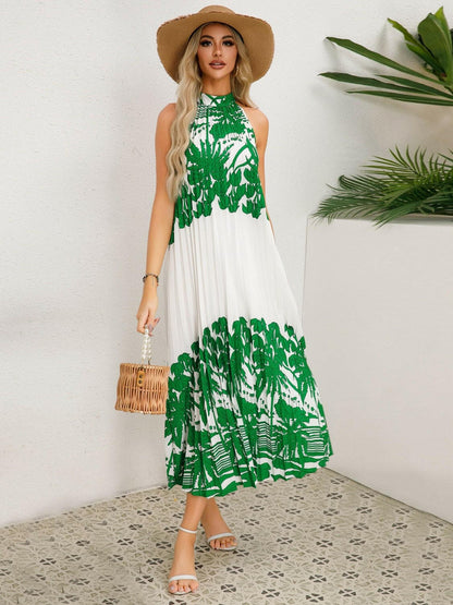 Tied Printed Sleeveless Midi Dress.