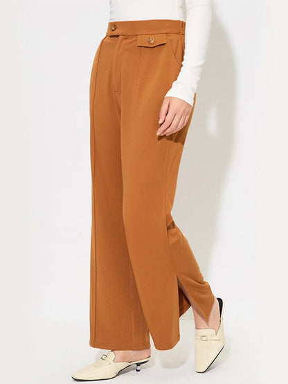 Chic Slit Wide Leg Trousers with Functional Pockets