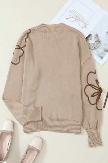 Floral Round Neck Drop Shoulder Sweater.