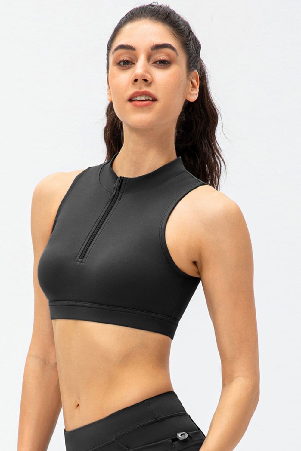 Full Size Cropped Cutout Back Zipper Front Active Tank Top.