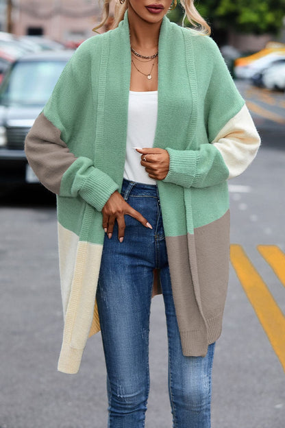 Color Block Long Sleeve Cardigan.