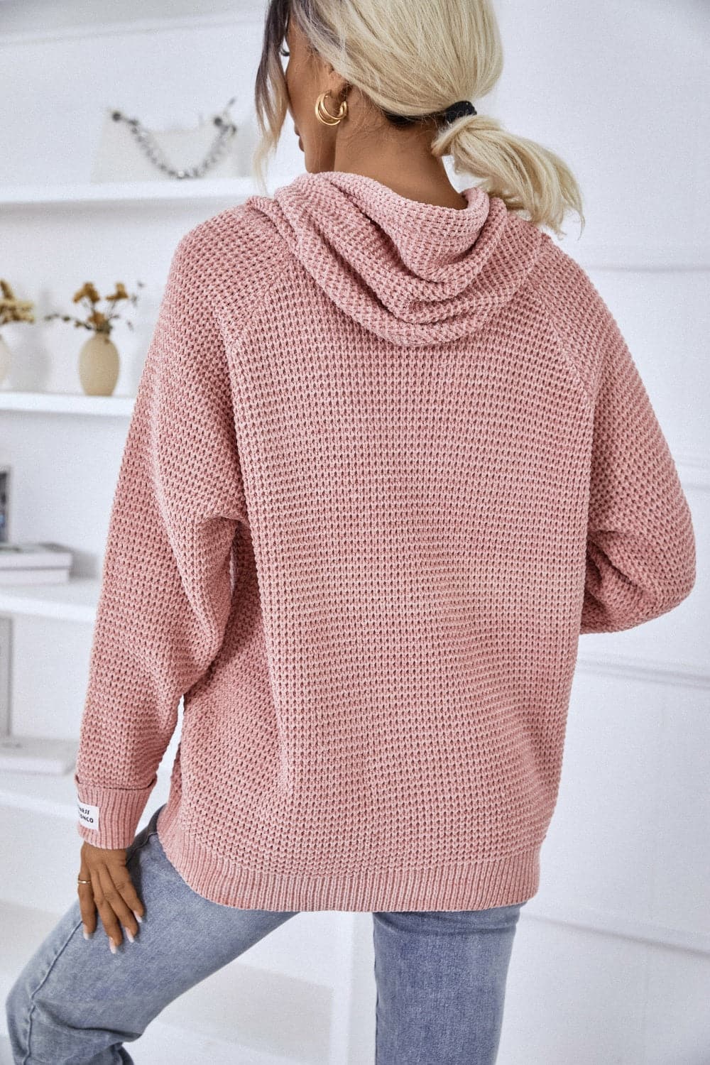 Drawstring Long Sleeve Hooded Sweater.