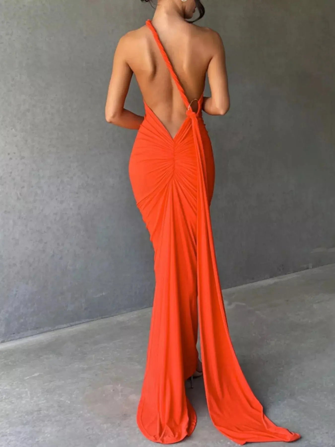 Backless One-Shoulder Ruched Bodycon Maxi Dress Simply Love