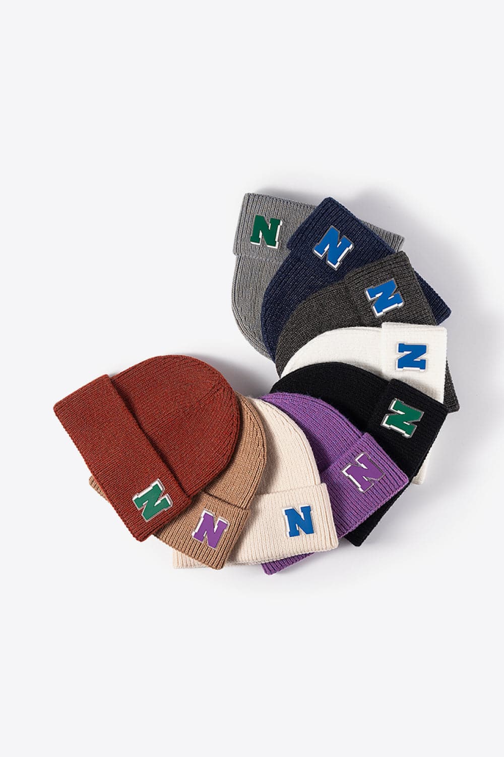 Letter N Patch Cuffed Knit Beanie.