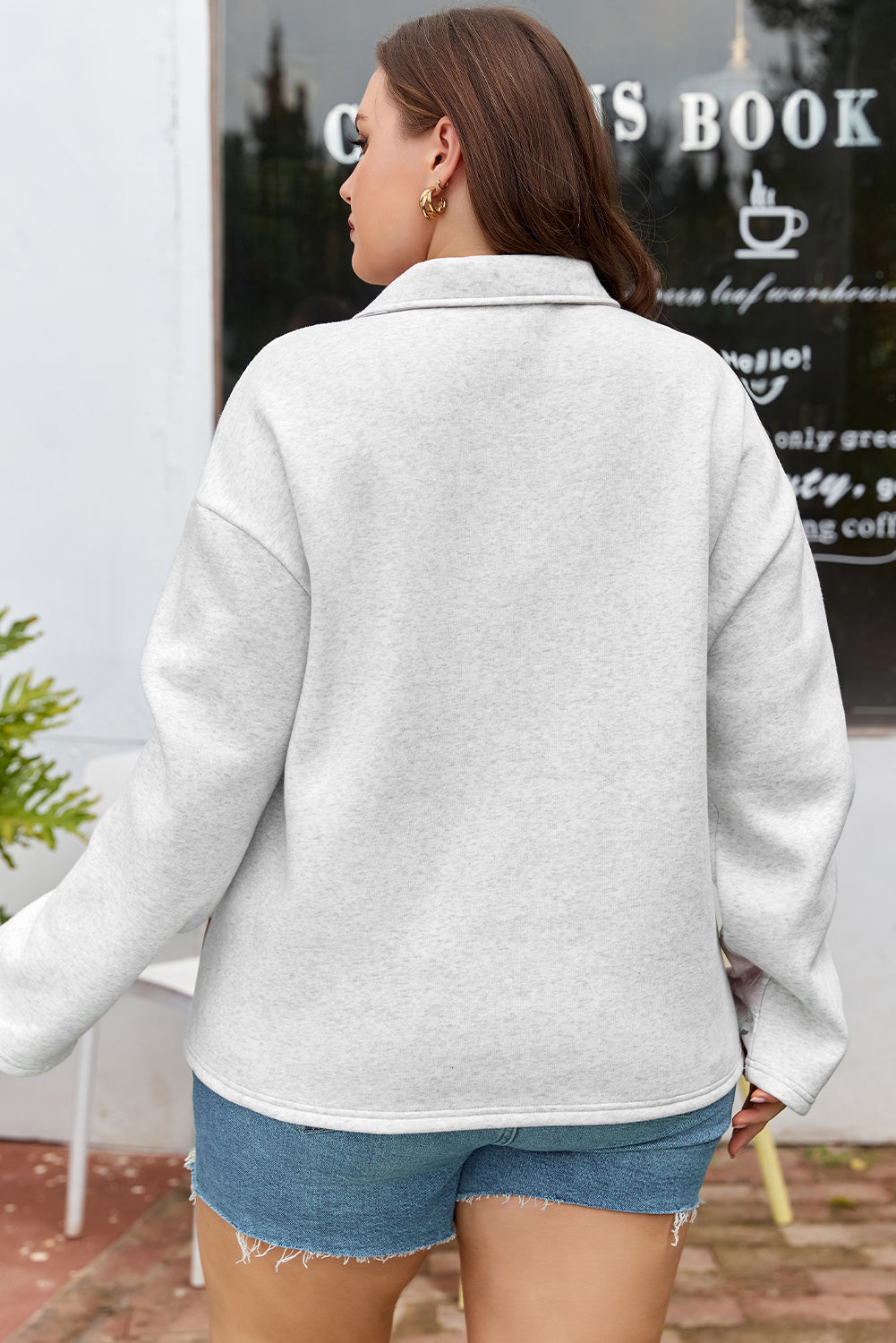 Gray Camo Leaves Zipped Collar Sweatshirt Plus Size Dear-Lover Dropshipping