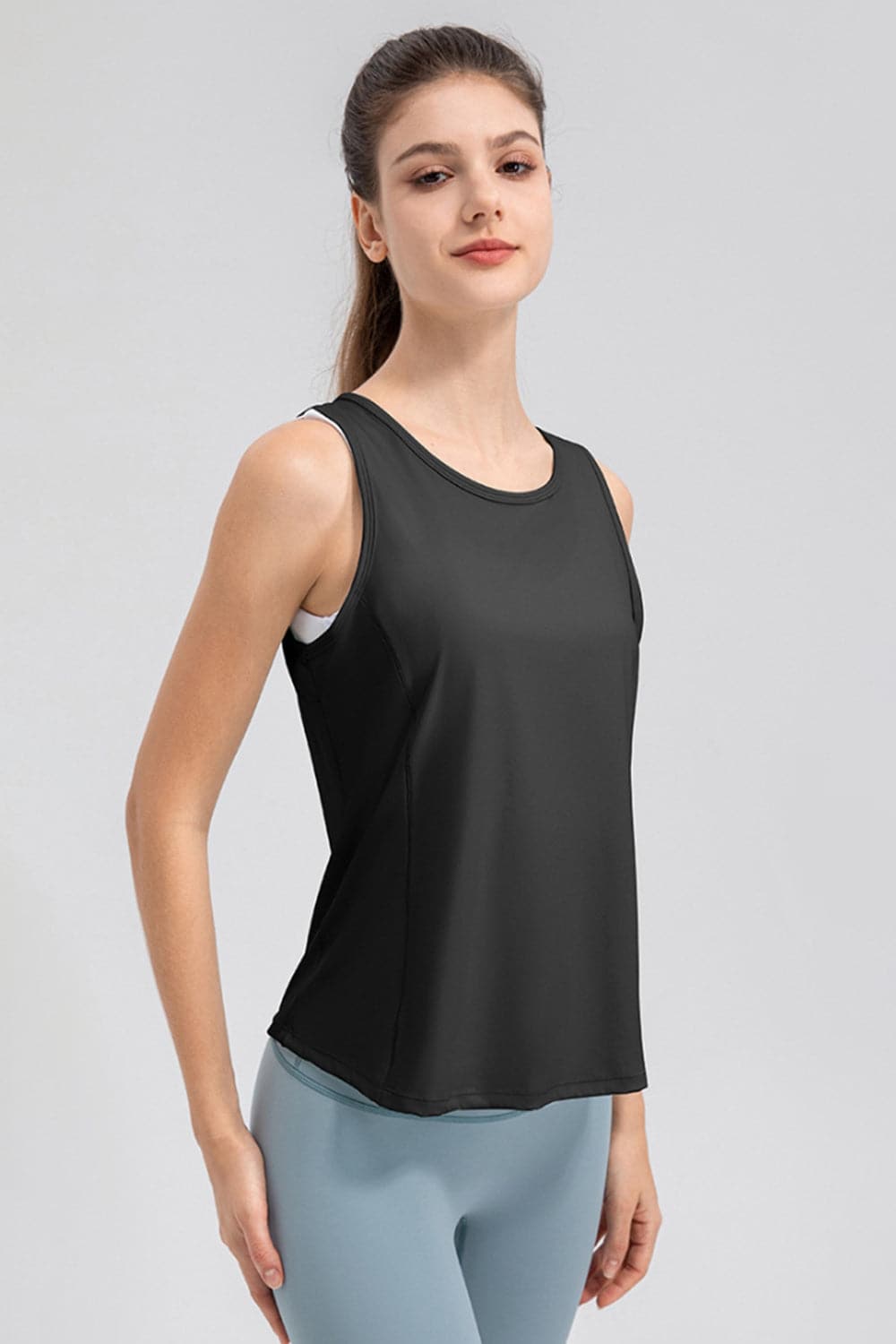 Wide Strap Round Neck Active Tank.